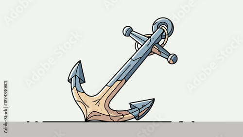 Realistic anchor illustration with polished and weathered textures on a light background