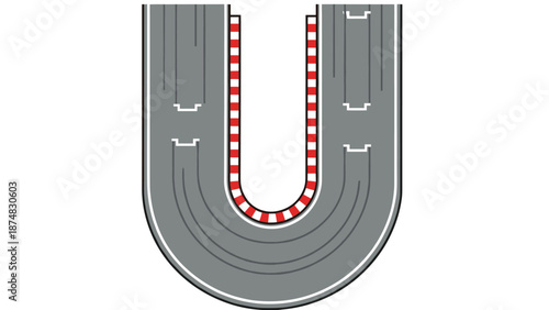 Top-down view of a U-shaped slot car race track