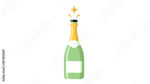 Champagne bottle with bursting stars and open cap