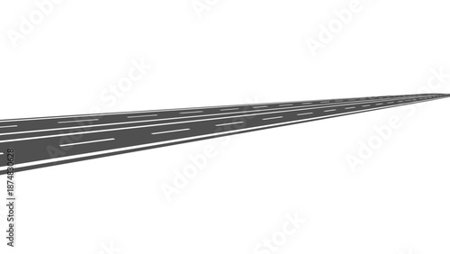 Perspective view of a multi-lane highway with white dashed lines