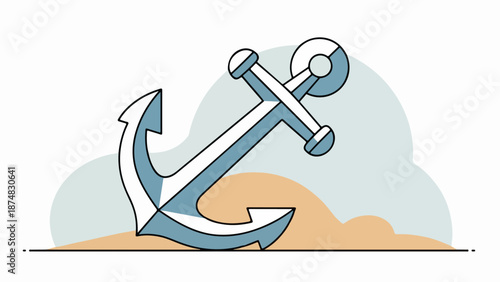 Classic blue anchor illustration with sandy surface and muted background