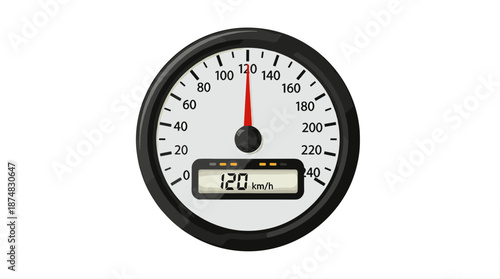 Speedometer showing 120 km/h with red needle and digital display