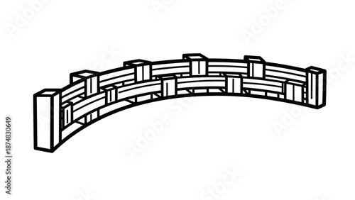 Curved architectural structure made of interwoven wooden beams