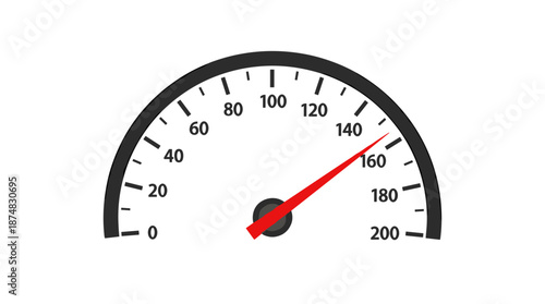 Speedometer gauge showing high speed with red needle
