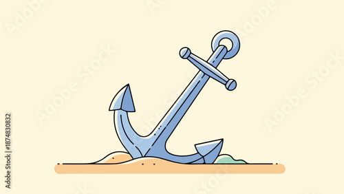 Muted blue anchor illustration on sandy terrain