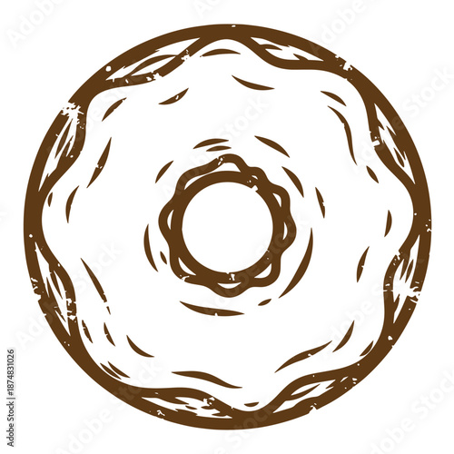 Drawing Vintage Brown donut illustration with white frosting and a hole in the center  a tasty pastry dessert