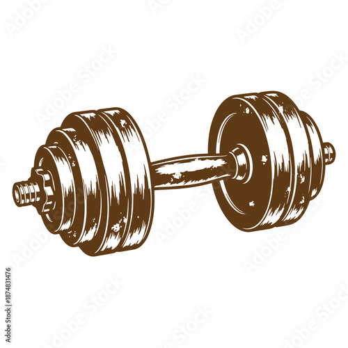 Drawing Vintage Brown dumbbell weightlifting equipment for fitness and exercise routines at gym  strength training tool