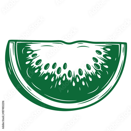 Green watermelon slice with black seeds on white background  fresh fruit