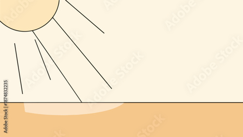 Minimalist landscape with sunrise or sunset over a desert or sandy field