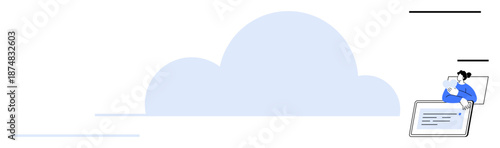 Cloud computing illustration. Cloud computing enables storing and accessing data online. Cloud computing supports digital access, data synchronization, and web-based applications. Perfect for IT