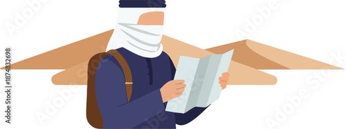 Man with map in desert landscape