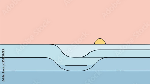 Serene seascape with gradient blue water and soft pink sky at dawn or dusk