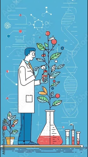 Scientist studying genetically modified plant in lab flask
