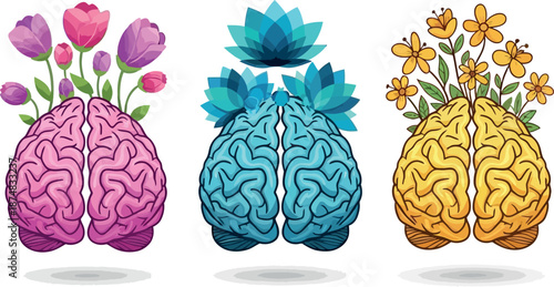 Colorful Brain with Flowers