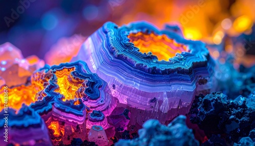 Vibrant Geode with Purple and Orange Hues.