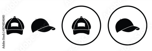 Set of Base ball cap vector icons. Black Baseball hat icons vector on white background. Black silhouette.