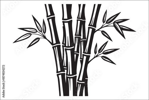 Bamboo silhouette vector illustration. Hand drawn black and white plant stems and leaves isolated on white background.
Decorative bamboo branches black ink sketch. Tropical asian nature minimalist ar