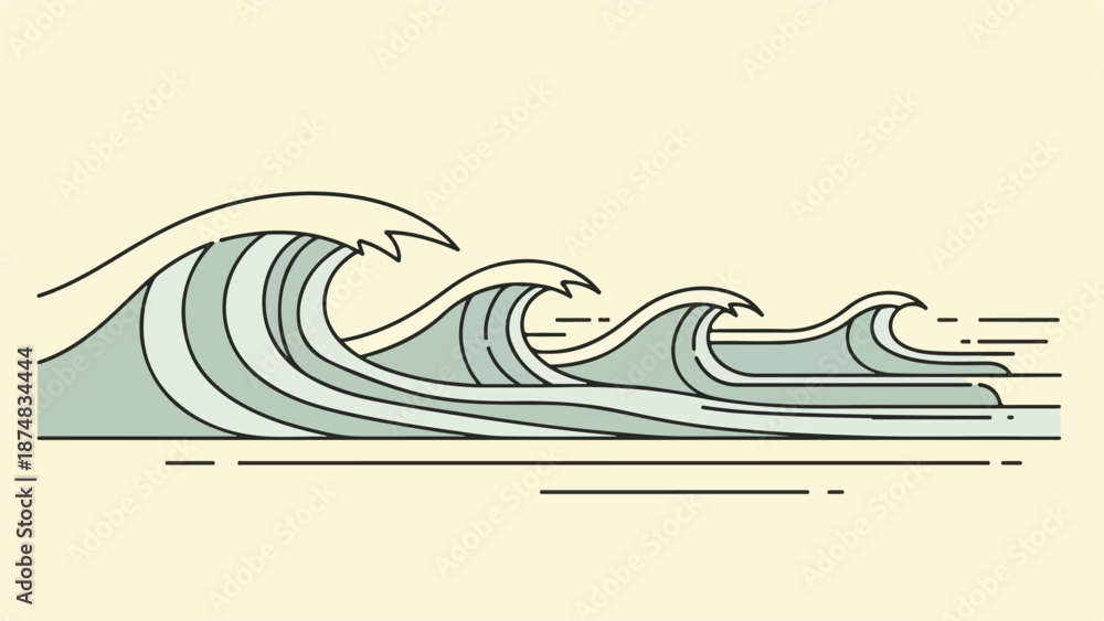 Fototapeta premium Minimalist illustration of ocean waves in gradient deep blues