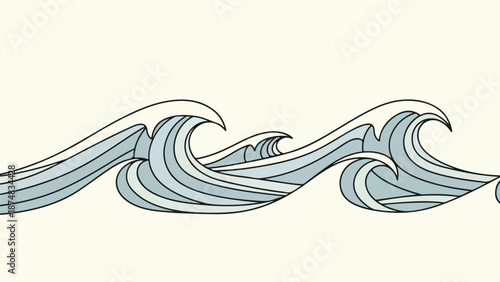 Minimalist abstract illustration of flowing ocean waves in soft blue tones