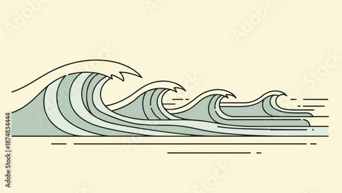 Minimalist illustration of ocean waves in gradient deep blues