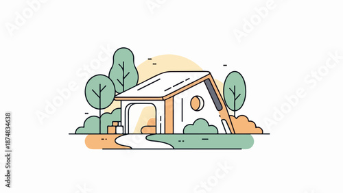 Charming A-frame house with brown exterior nestled in lush natural setting