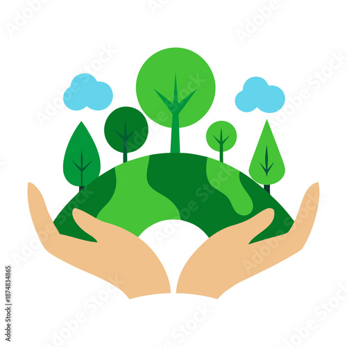 Environmental Protection Hands Holding Green Hills Vector