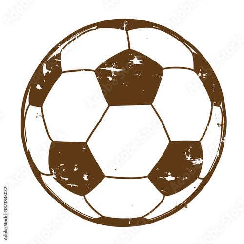 Drawing Vintage Brown soccer ball with a distressed texture on a white background