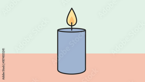 Single lit candle with muted blue hue on two-tone background