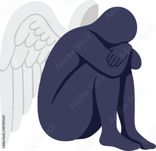 Sad angel sitting alone in despair