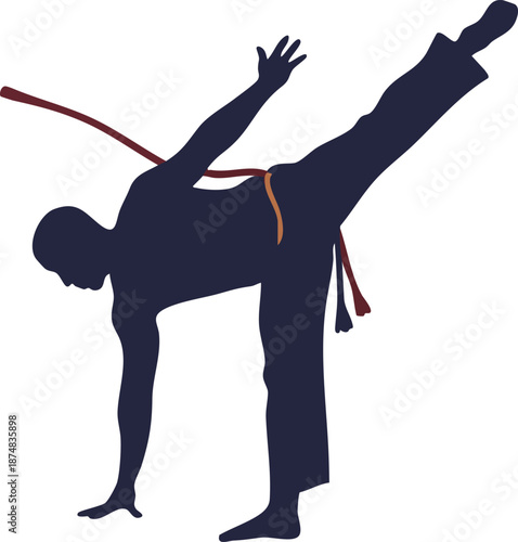 Capoeira fighter silhouette performing acrobatics