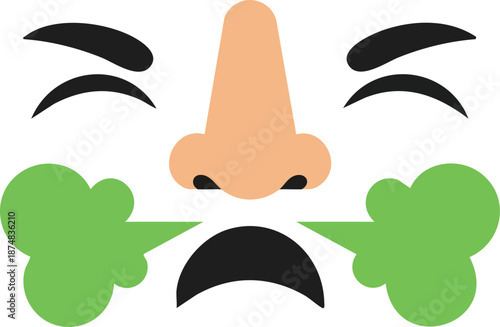 Cartoon face exhaling green steam showing anger