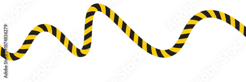Warning tape with yellow and black diagonal stripes. Warn stop seamless line. Yellow and black caution tape border.