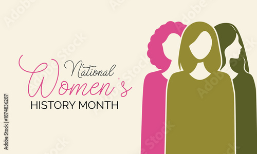 Womens History Month highlights women of all nationalities standing together to demand equal rights and shared opportunities. Banner poster, flyer and background design template.