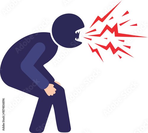 Angry person shouting with explosive force furious expression