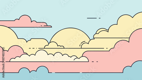Stylized illustration of a dreamy pastel sky with three gradient layers and whimsical clouds