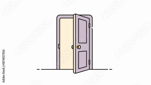 Classic two-panel door with beige and lavender panels, gold doorknob, and black frame