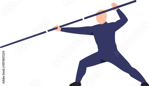 Practicing martial arts with a bo staff