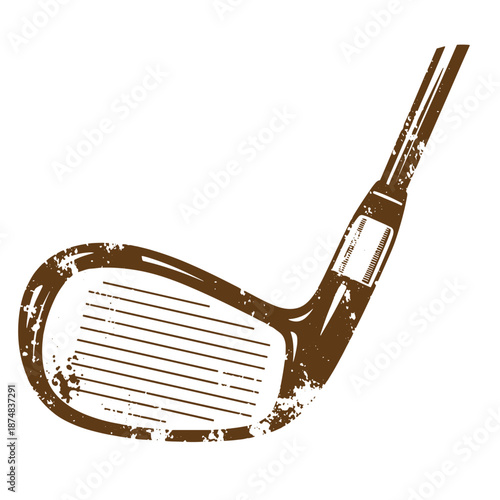 Drawing Vintage golf club head with stripes and handle isolated on white background