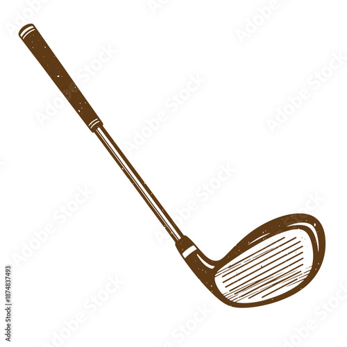 Drawing Vintage golf club illustration in brown color on white background for sports and leisure activities