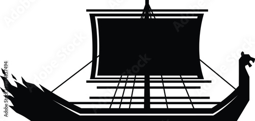 Ancient Viking longship silhouette isolated on white background, Nordic sailing boat, medieval maritime transport, history illustration vector design graphic artwork