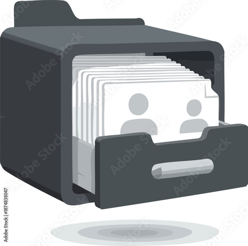 Contact cards in drawer database concept