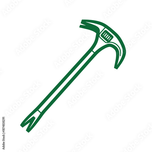 Green hammer icon with claw and handle for construction and DIY projects  simple illustration