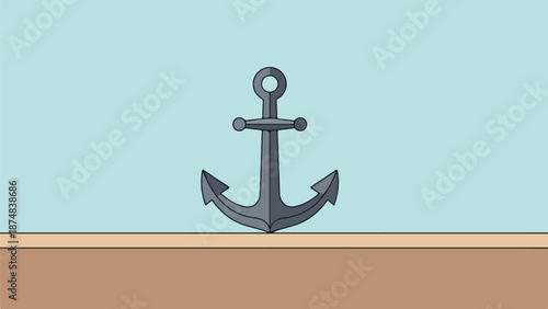 Minimalist dark gray anchor symbol on light blue gradient background with orange band