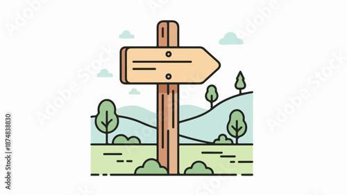 Weathered wooden signpost with directional arrows in a tranquil countryside landscape