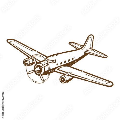 Drawing Vintage Vintagestyle illustration of a small airplane in flight with a single propeller engine
