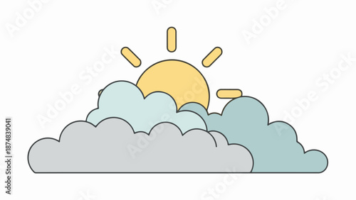 Serene sky scene with fluffy clouds and a bright yellow sun