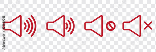 Volume Icon set. Loudspeaker Mute and unmute volume sound flat vector icons for video apps and websites. Speaker volume icon -audio voice sound symbol media music. Simple black line flat glyph