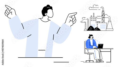 Workplace dynamics. Workplace roles balancing technology, factory operations, and productivity. Workplace efficiency across industries emphasizing digitalization and teamwork. For industry, HR