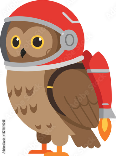 Owl Astronaut with Rocket Pack Ready for Launch