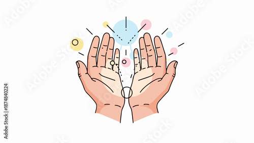 Female hands forming a cupping gesture with an abstract network of interconnected nodes and lines above